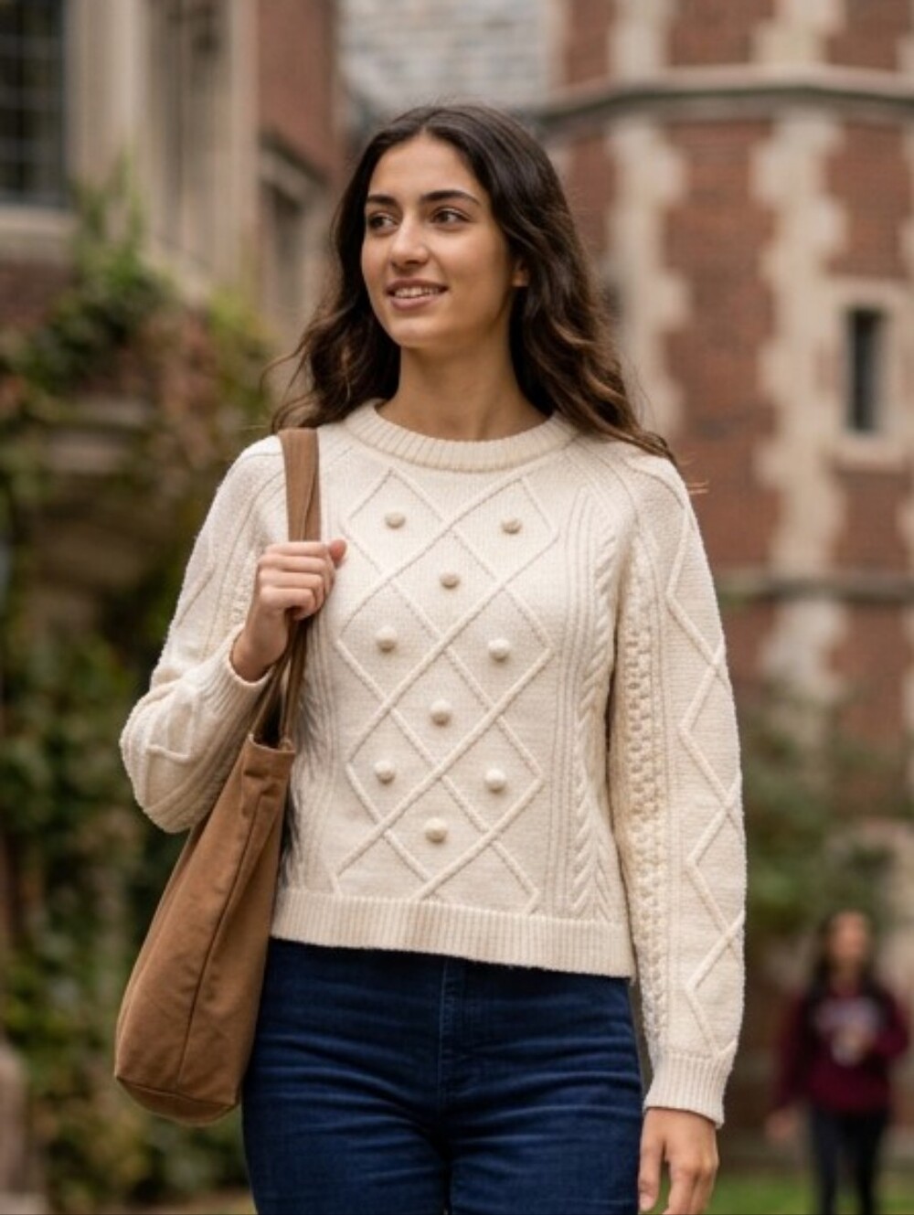J. Crew Cream 100% Wook Textured Bobble Cable-Knit Crewneck Sweater